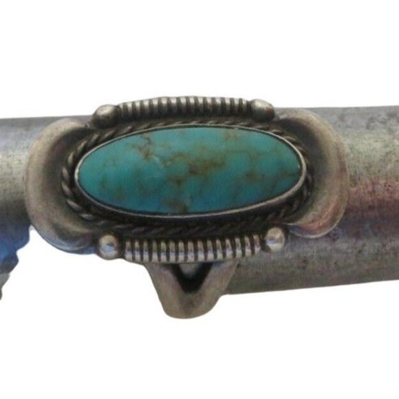 Vintage Turquoise Ring Sterling Silver Southwest Oval Cabochon Size 5.5 JHE5 - Picture 9 of 9